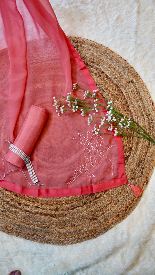 Noorika – Peach Crepe Unstitched Hand Embroidered Pearl Suit Set