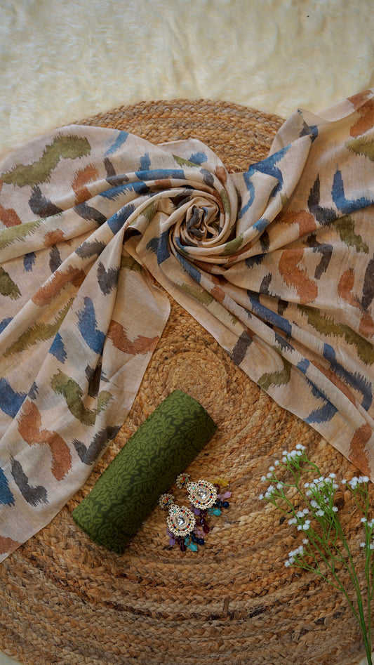 Shabnami – Green Chanderi Unstitched Marble Print Suit Set