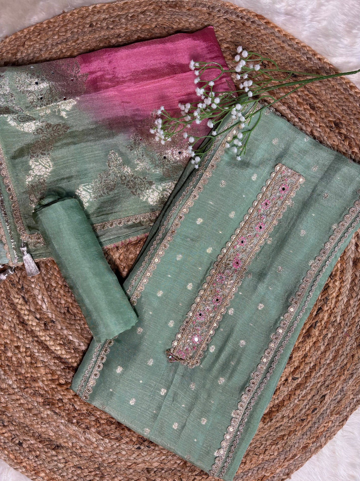 Chanderi Silk Kurta with Ombre Dupatta