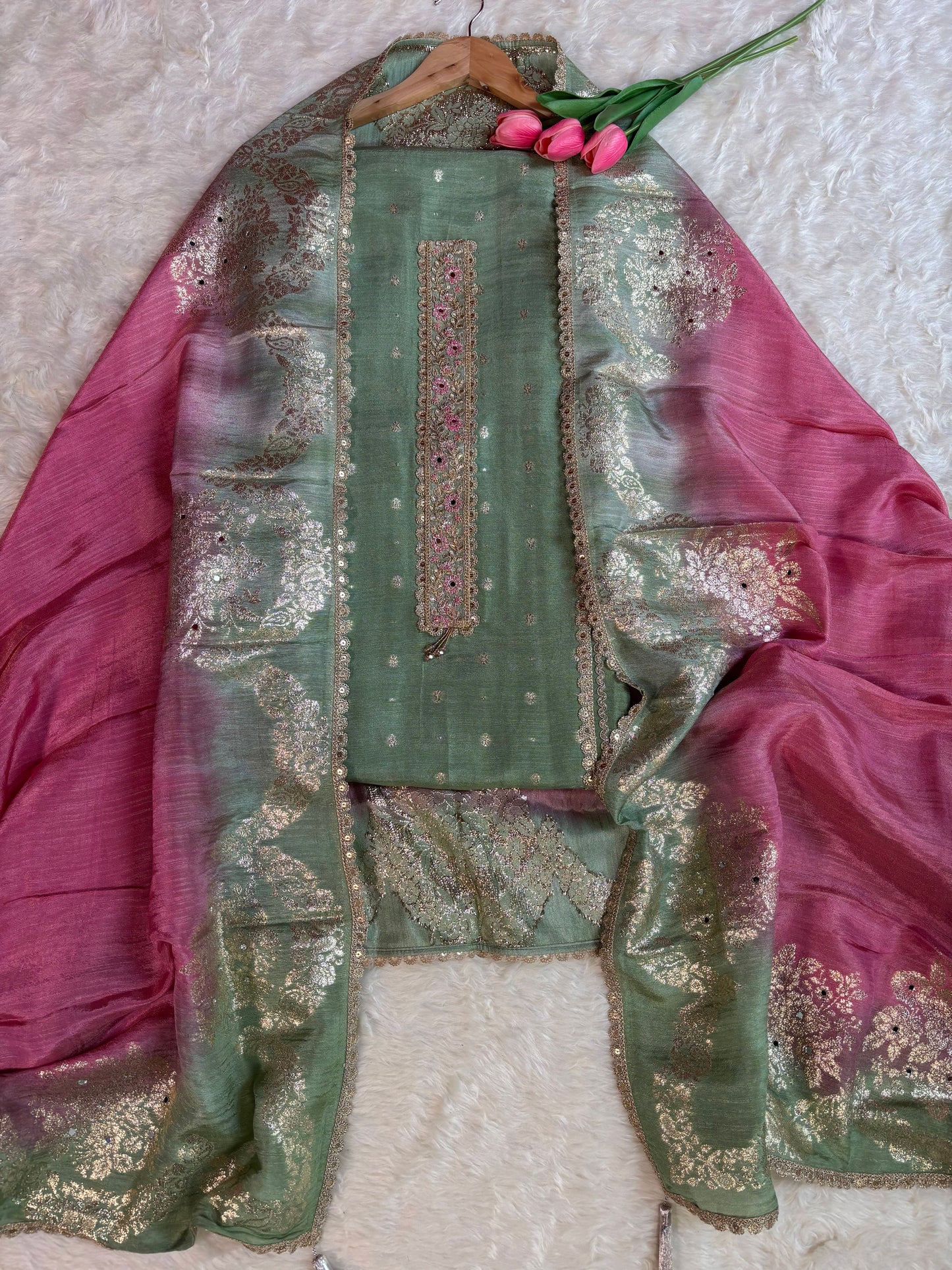 Chanderi Silk Kurta with Ombre Dupatta