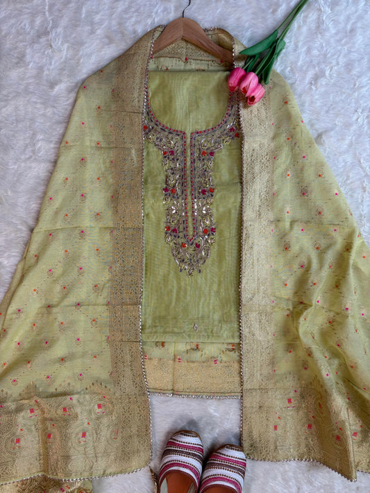 Chanderi Embroidered Kurta with Banarasi Dupatta