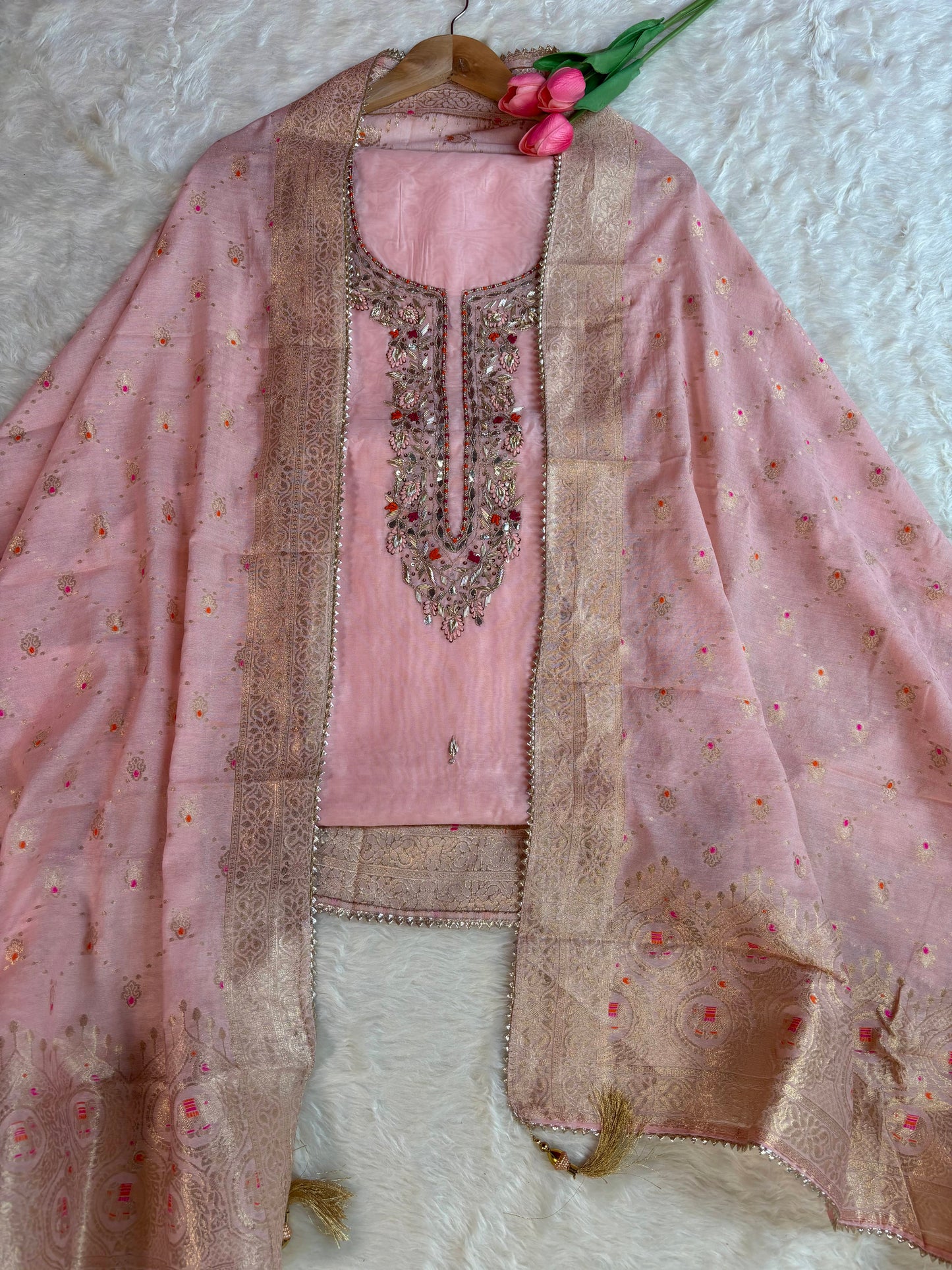 Chanderi Embroidered Kurta with Banarasi Dupatta