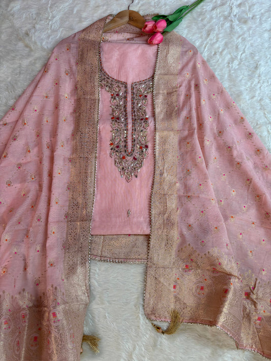Chanderi Embroidered Kurta with Banarasi Dupatta