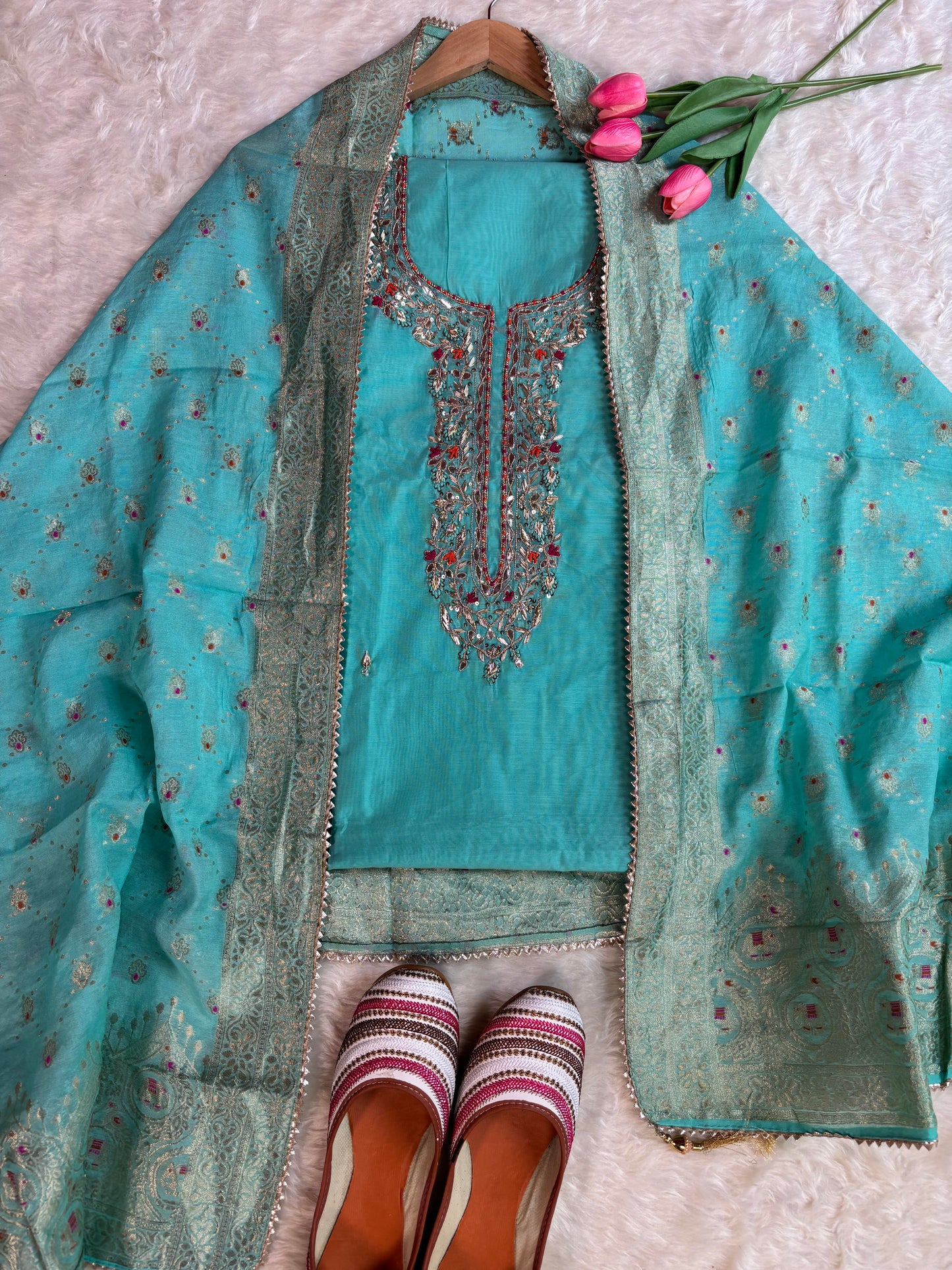 Chanderi Embroidered Kurta with Banarasi Dupatta