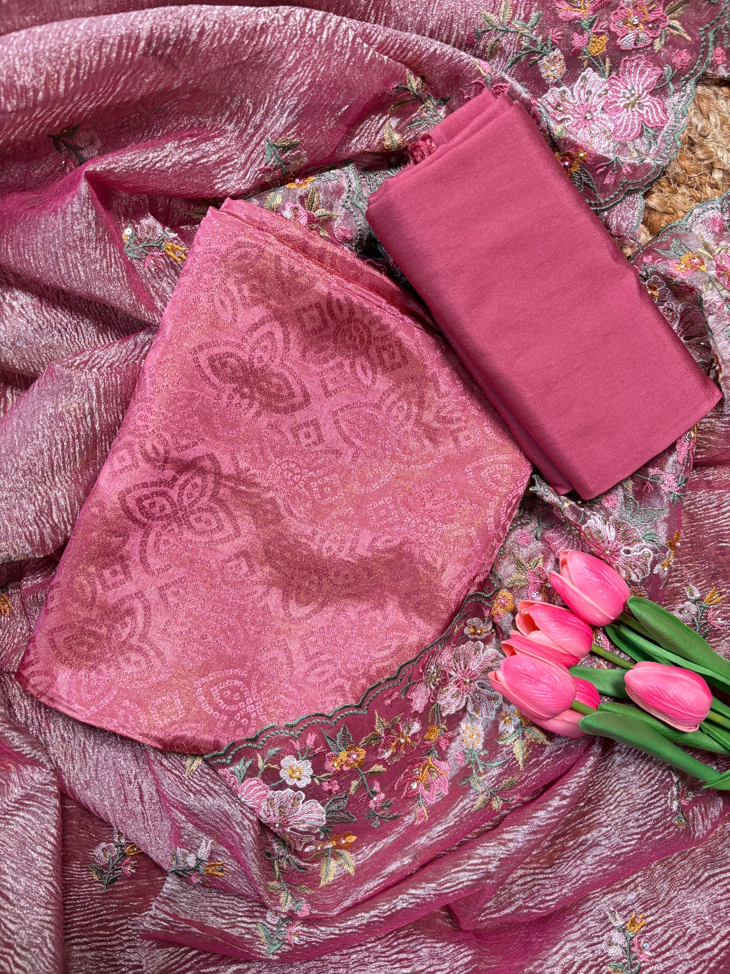 Pink Tissue Jacquard Suit