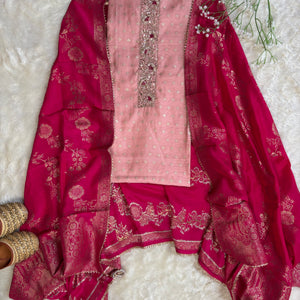 Beige Chanderi Embroidered Kurta with Banarasi Dupatta
