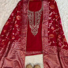Rich Red Chanderi Kurta Set with Banarasi Dupatta