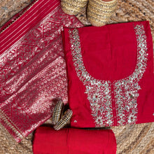 Rich Red Chanderi Kurta Set with Banarasi Dupatta