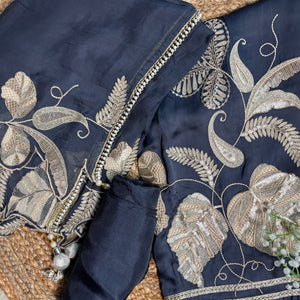 Crepe Suit Set with Pearl Button Neckline