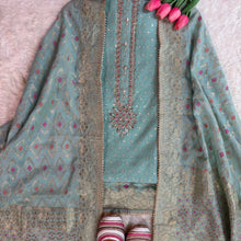 Green Chanderi Zari Booti Suit Set.