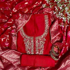 Rich Red Chanderi Kurta Set with Banarasi Dupatta