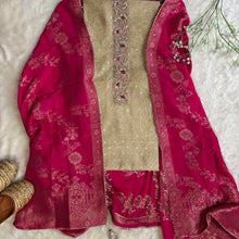 Beige Chanderi Embroidered Kurta with Banarasi Dupatta