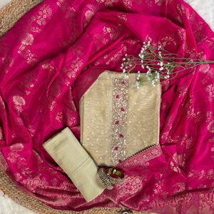 Beige Chanderi Embroidered Kurta with Banarasi Dupatta