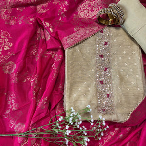 Beige Chanderi Embroidered Kurta with Banarasi Dupatta
