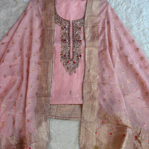 Chanderi Embroidered Kurta with Banarasi Dupatta