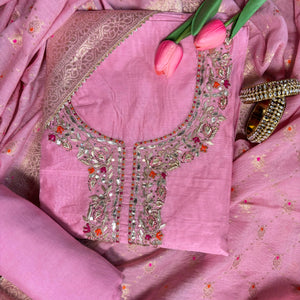 Chanderi Embroidered Kurta with Banarasi Dupatta