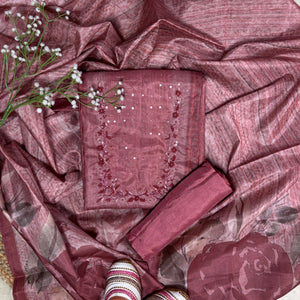 Chanderi Self Print Kurta Set with Resham Cutdana & Sequin Work Pink