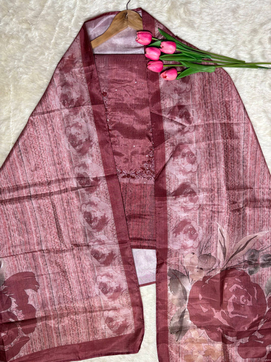 Chanderi Self Print Kurta Set with Resham Cutdana & Sequin Work Pink