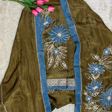 Tissue Fabric Kurta Set with Floral Appliqué & Gota Work Onion Pink & Mehendi Green