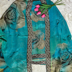 Multicolour Tissue Crepe Suit with Floral Motifs Cutdana & Sequin Highlights