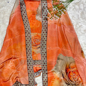 Multicolour Tissue Crepe Suit with Floral Motifs Cutdana & Sequin Highlights
