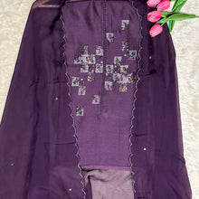 Festive Wine Suit with Double Tone Cutdana Neckline