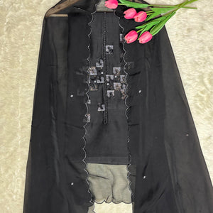 Festive Wine Suit with Double Tone Cutdana Neckline