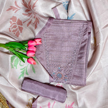 Festive Tussar Silk Suit Set with Floral Embroidery & Chanderi Dupatta