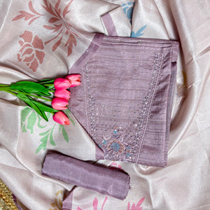 Festive Tussar Silk Suit Set with Floral Embroidery & Chanderi Dupatta
