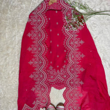 Black & Hot Pink Semi Stitched Organza Suit with Pearl Dori & Sequin Embroidery