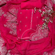 Black & Hot Pink Semi Stitched Organza Suit with Pearl Dori & Sequin Embroidery