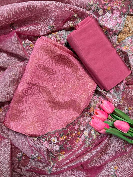 Pink Tissue Jacquard Suit