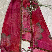 Multicolour Tissue Fabric Kurta Set with Floral Motifs, Mirror & Sequin Work – Pink & Orange